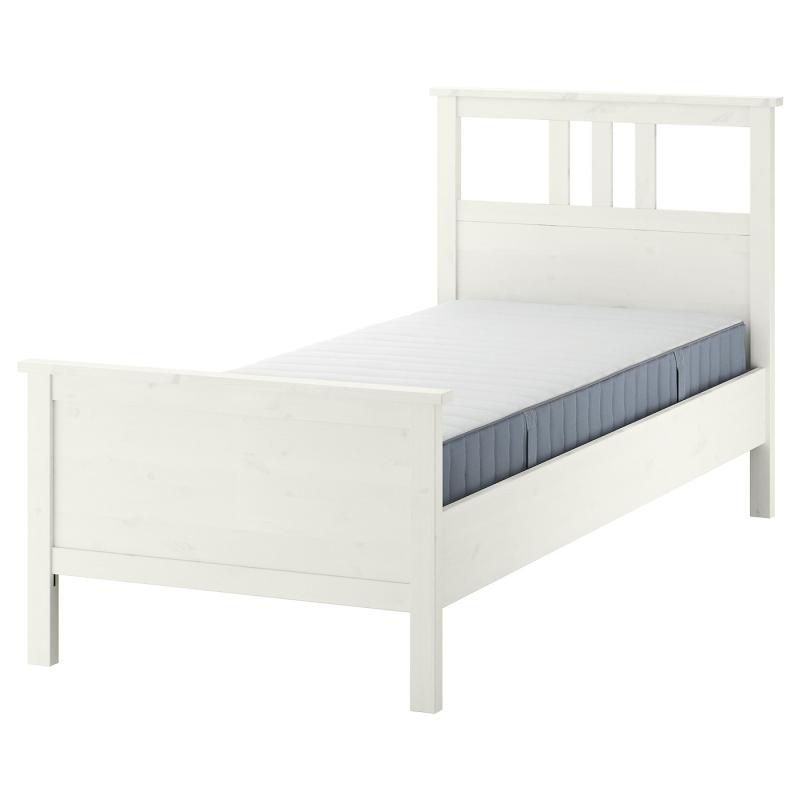 HEMNES ヘムネス ベッドフレーム マットレス付き - ホワイトステイン/ヴァレヴォーグ ふつう 120x200 cm