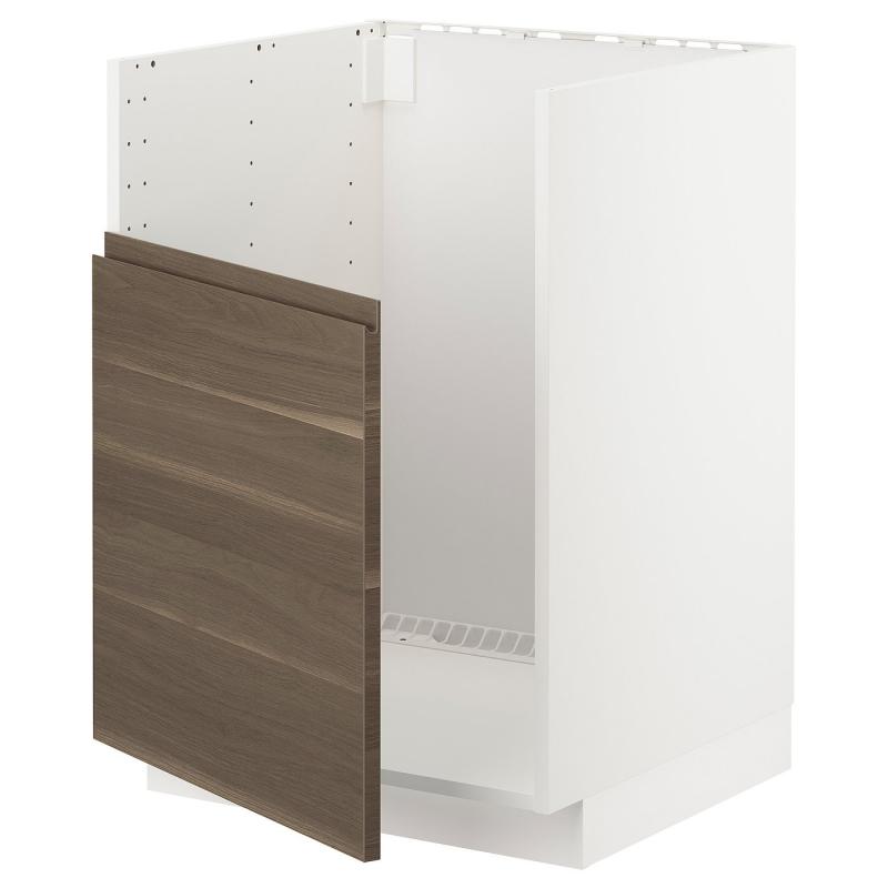 METOD メトード ベースキャビネット TALLSJÖN/タルショーン シンク用 - ホワイト/ヴォックストルプ ウォールナット調 60x60x80 cm