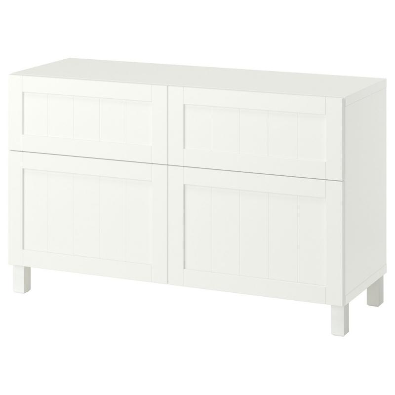 BESTÅ ベストー 収納コンビネーション 扉/引き出し付き - ピープマカレ ホワイト/ストゥッバルプ ホワイト 120x42x74 cm