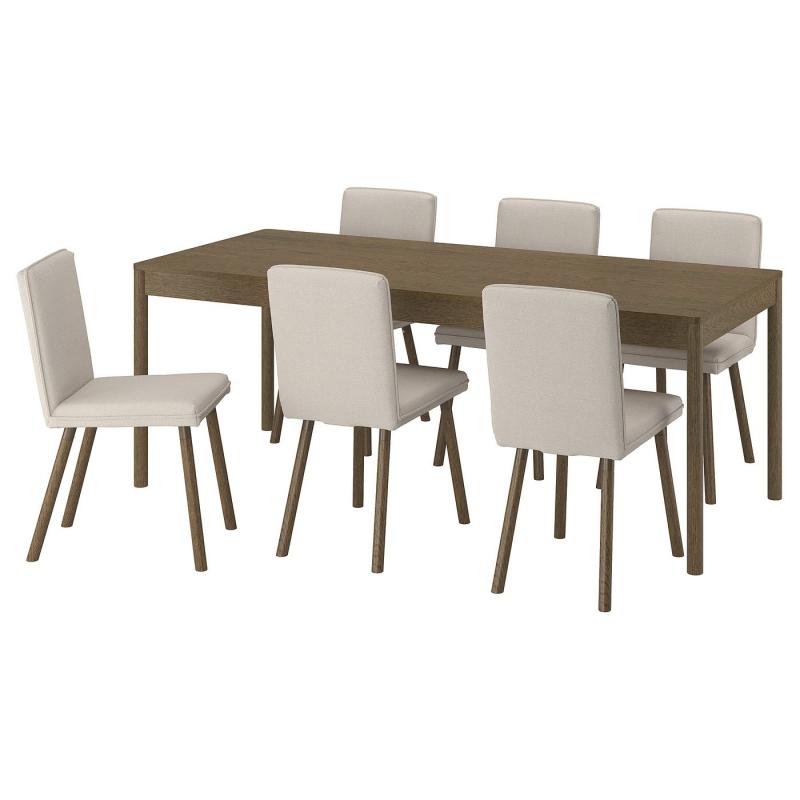 TONSTAD トンスタード / TONSTAD トンスタード テーブル&チェア6脚 - ブラウン オーク材突き板/フリードトゥナ ライトベージュ ブラウンオーク調 200x85 cm