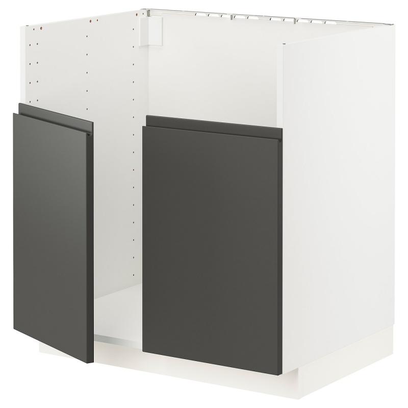 METOD メトード ベースキャビネット TALLSJÖN/タルショーン シンク用 - ホワイト/ヴォックストルプ ダークグレー 80x60x80 cm