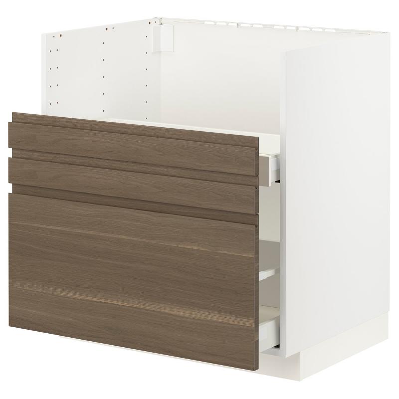 METOD メトード / MAXIMERA マキシメーラ ベースキャビネット TALLSJÖN/タルショーン シンク用 - ホワイト/ヴォックストルプ ウォールナット調 80x60 cm