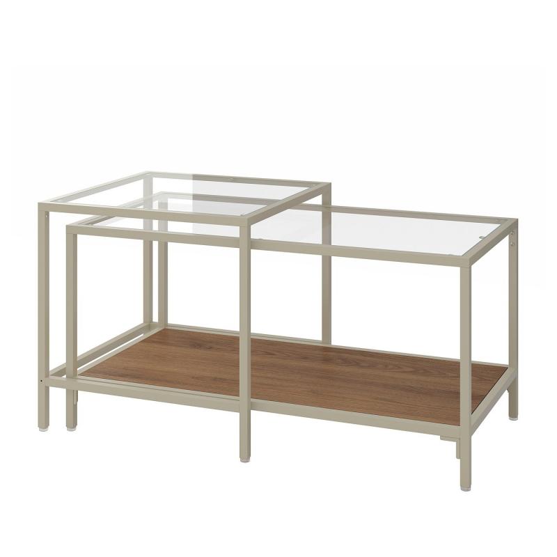 VITTSJÖ ヴィットショー ネストテーブル2点セット - ライトベージュ/ガラス 90x50 cm