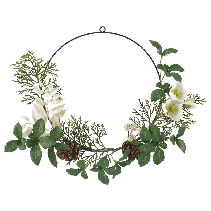 VINTERFINT ヴィンテルフィント 造花ハーフリース - 室内/屋外用 グリーン/ホワイト 45 cm