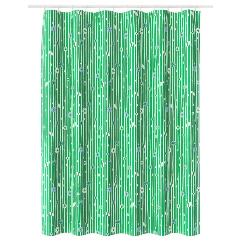 BOLLBUDDLEJA ボルブッドレイヤ シャワーカーテン - グリーン/フローラルパターン 180x200 cm