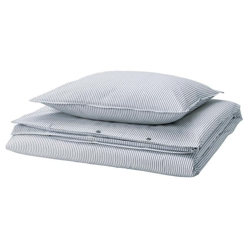 SOLFIBBLA ソルフィブラ 掛け布団カバー＆枕カバー - ホワイト ブルー/ストライプ 150x200/50x60 cm