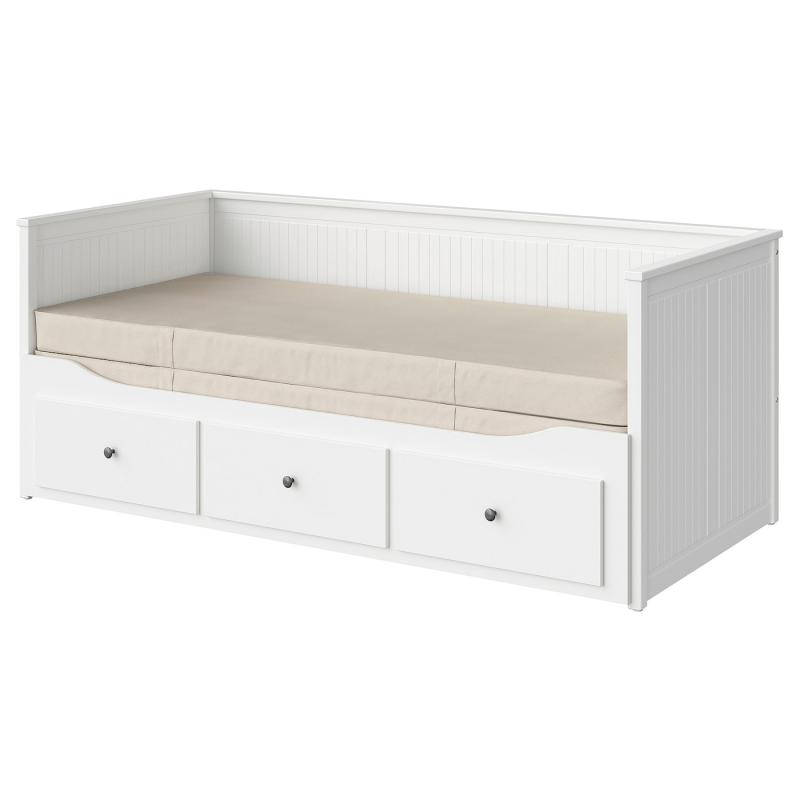 HEMNES ヘムネス デイベッド 引き出し3/マットレス2付き - ホワイト/ヴァンナレイド かため 80x200 cm