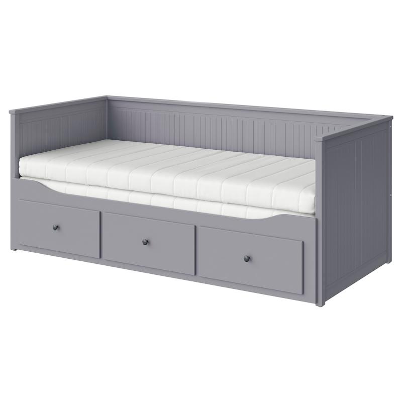 HEMNES ヘムネス デイベッド 引き出し3/マットレス2付き - グレー/オーフィエル ふつう 80x200 cm