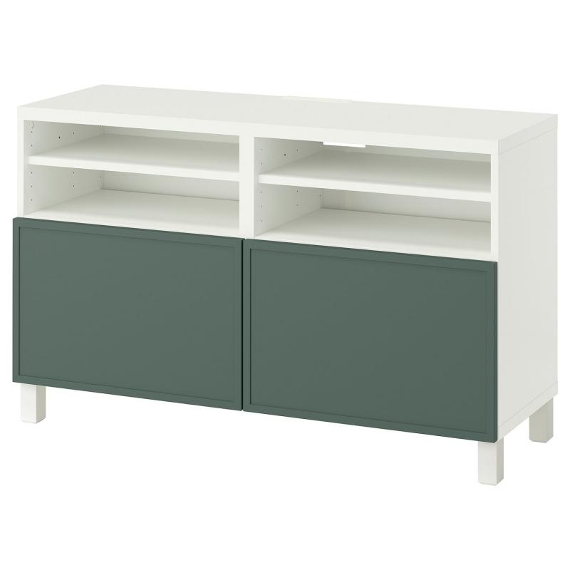 BESTÅ ベストー テレビ台 扉付き - ホワイト/クルークマカーレ ダークグレーグリーン 120x42x74 cm