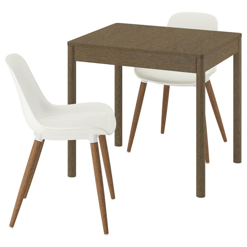 TONSTAD トンスタード / GRÖNSTA グローンスタ テーブル&チェア2脚 - ブラウン オーク材突き板/ホワイト 80/120x70 cm