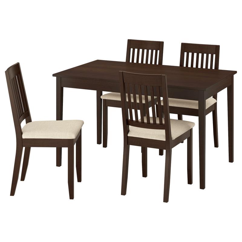 NÄSINGE ネースィンゲ / NÄSINGE ネースィンゲ テーブル＆チェア4脚 - ダークブラウンステインビーチ材突き板/ダークブラウンステイン仕上げ キランダライトベージュ 130/190x80 cm