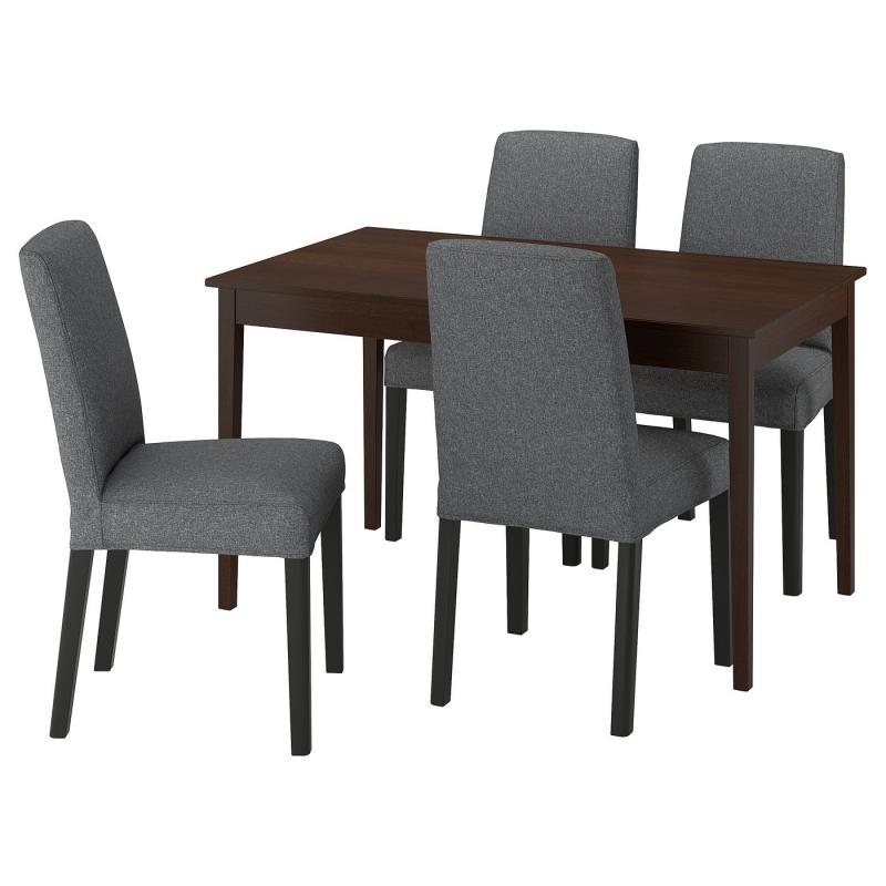 NÄSINGE ネースィンゲ / BERGMUND ベリムンド テーブル＆チェア4脚 - ダークブラウン ビーチ材突き板ステイン仕上げ/グンナレド ミディアムグレー ブラック 130/190x80 cm