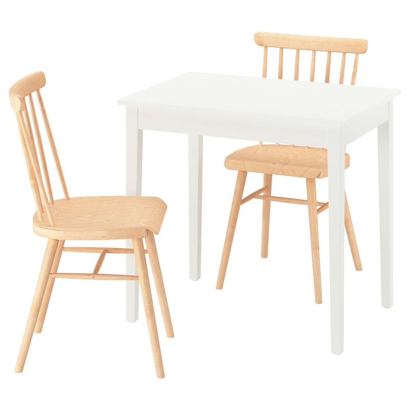 NÄSINGE ネースィンゲ / HÖGVED ホーグヴェド テーブル＆チェア2脚 - ホワイト/バーチ材突き板 80x60 cm
