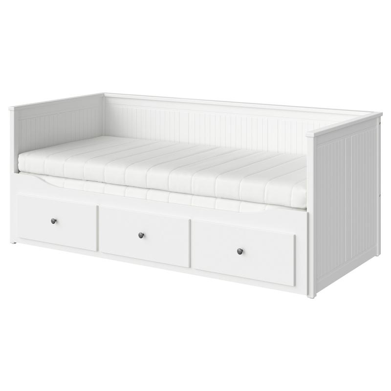 HEMNES ヘムネス デイベッド 引き出し3/マットレス2付き - ホワイト/オーフィエル やわらかめ 80x200 cm