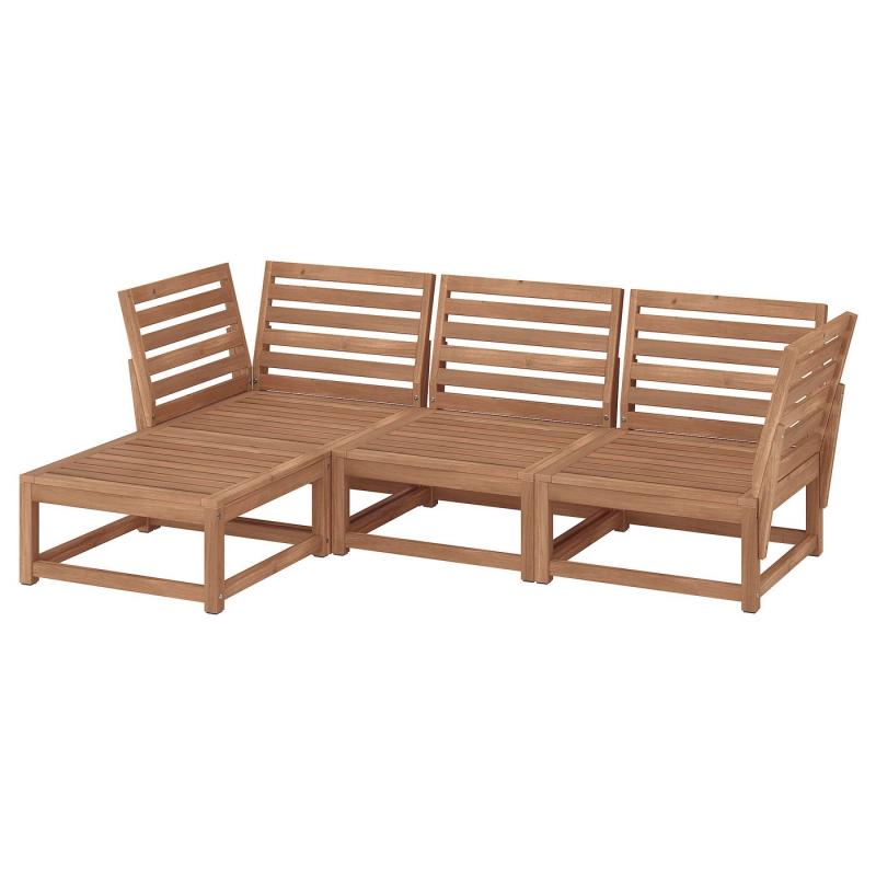 NÄMMARÖ ネッマロー 3人掛けモジュールソファ 屋外用 - フットスツール付き ライトブラウンステイン