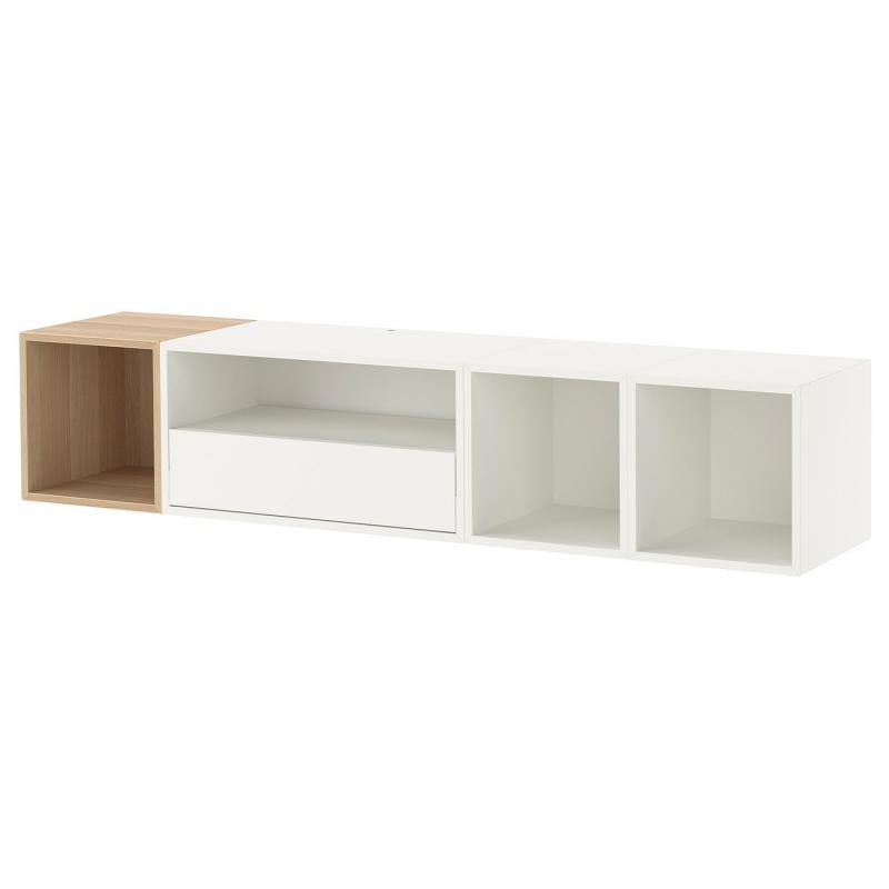 EKET エーケト メディア収納コンビネーション - ホワイト/ホワイトステインオーク 175x35x35 cm