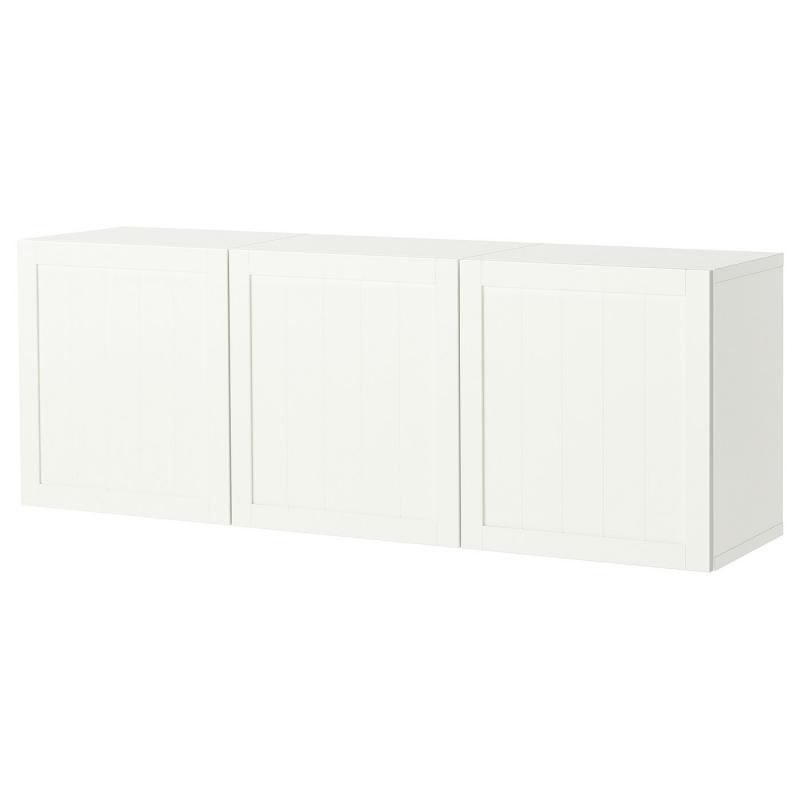 BESTÅ ベストー 壁取り付け式キャビネットコンビネーション - ホワイト/ピープマカレ ホワイト 180x42x64 cm