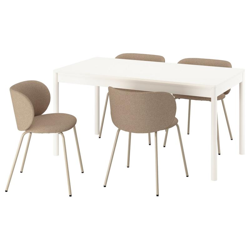 TONSTAD トンスタード テーブル＆チェア4脚 - オフホワイト/トネルード ダークベージュ 150x80 cm