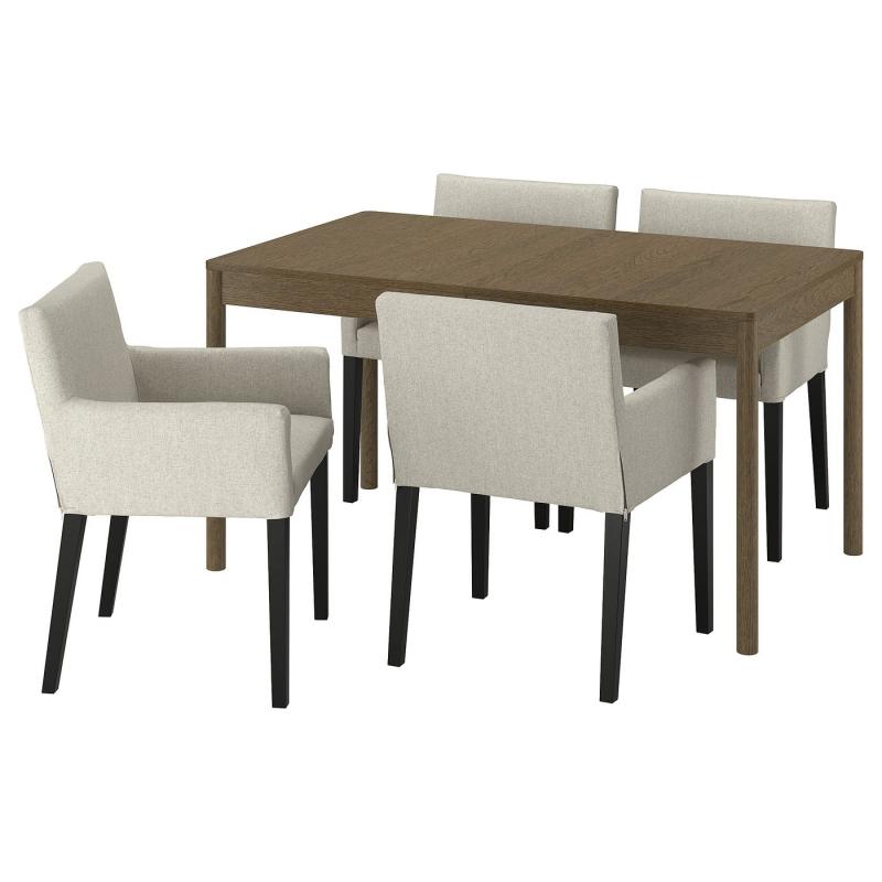 TONSTAD トンスタード / MÅRENÄS モーレネス テーブル＆チェア4脚 - ブラウン オーク材突き板/グンナレド ベージュ ブラック 140/196x85 cm