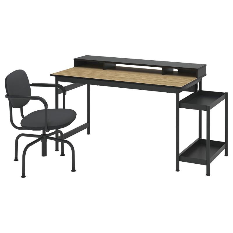 MULLSJÖ ムルショー デスク&チェア - オーク材突き板/ダークグレー