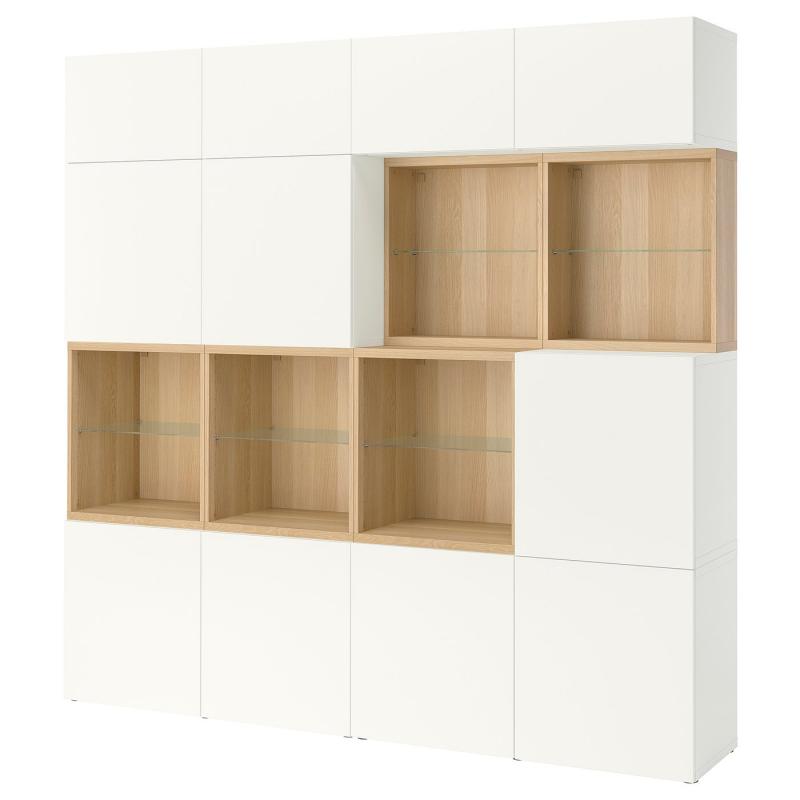 BESTÅ ベストー 収納コンビネーション 扉付 - ホワイトステインオーク/ラップヴィーケン ホワイト 240x42x231 cm