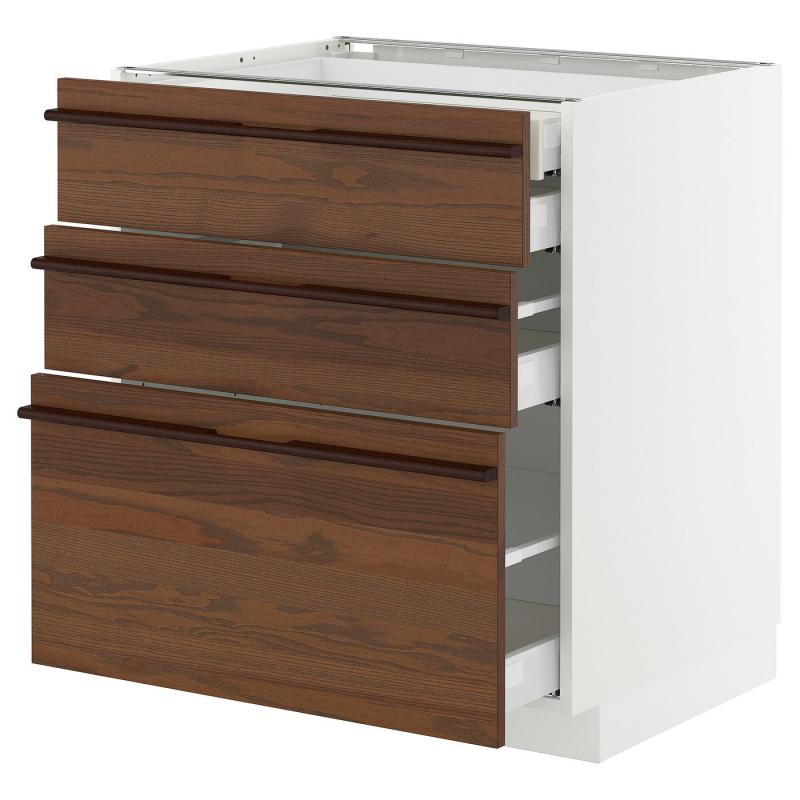 METOD メトード / MAXIMERA マキシメーラ ベースキャビネット 引き出し前部3枚/引き出し4個付き - ホワイト/ステーンスタ ダークブラウン アッシュ材突き板 75x60x80 cm