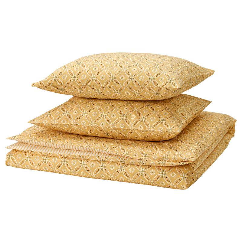 HAMNSENAP ハムンセーナプ 掛け布団カバー＆枕カバー（枕カバー2枚） - イエロー/マルチカラー 200x200/50x60 cm