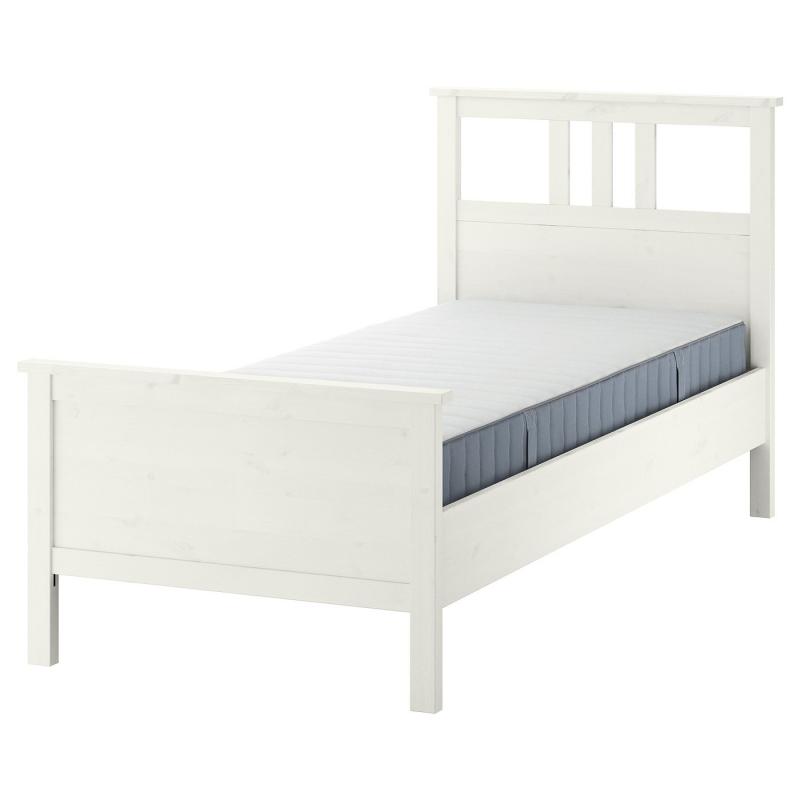 HEMNES ヘムネス ベッドフレーム マットレス付き - ホワイトステイン/ヴァレヴォーグ かため 90x200 cm