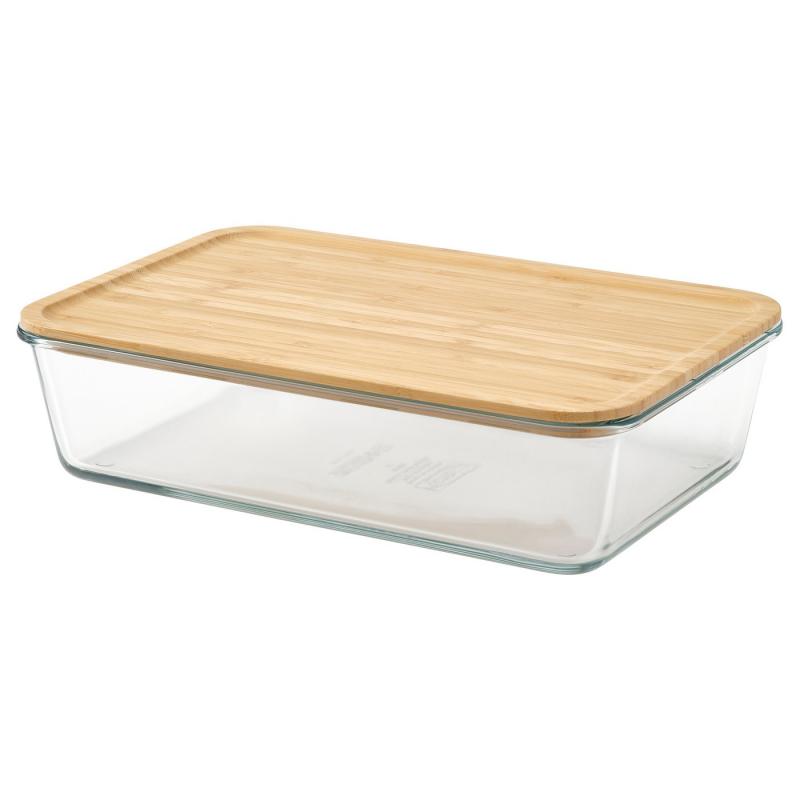 IKEA 365+ 保存容器 ふた付き - L 長方形/ガラス 竹 3.1 l