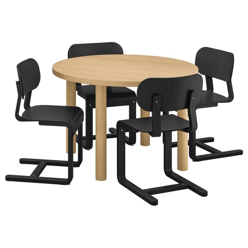 STOCKHOLM 2025 ストックホルム 2025 / LYCKAN リッカン テーブル＆チェア4脚 - オーク材突き板/ブラック バーチ材突き板 115 cm