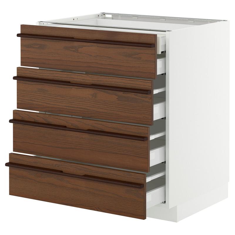 METOD メトード / MAXIMERA マキシメーラ ベースキャビネット 引き出し前部4/引き出し低2/引き出し中3 - ホワイト/ステーンスタ ダークブラウン アッシュ材突き板 75x60x80 cm
