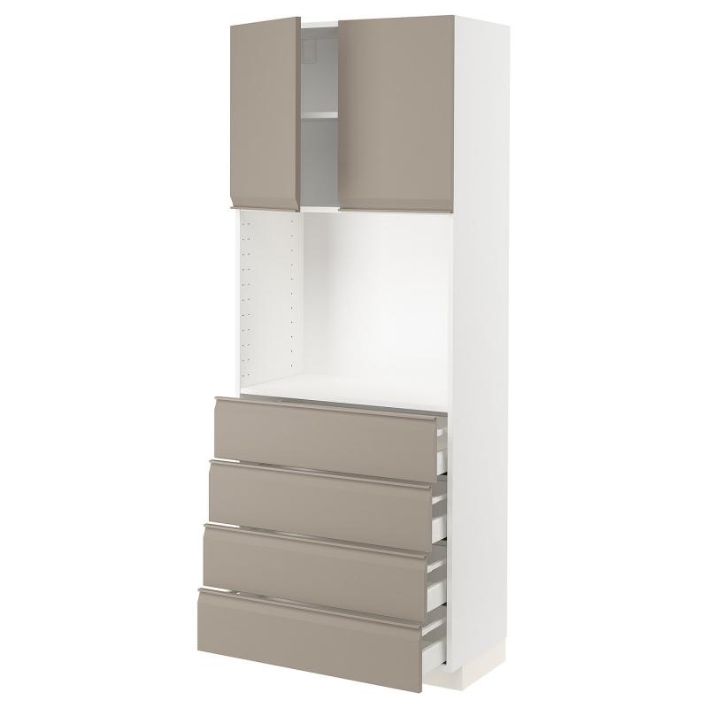METOD メトード / MAXIMERA マキシメーラ ハイキャビネット 棚板/引き出し4個付き - ホワイト/ウップローヴ マットダークベージュ 80x41x200 cm
