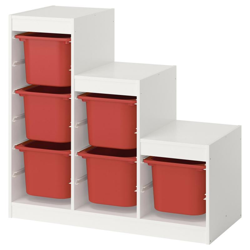 TROFAST トロファスト 収納コンビネーション - ホワイト/レッド 99x44x95 cm