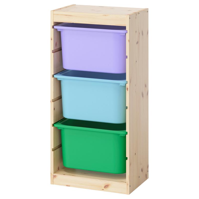 TROFAST トロファスト 収納コンビネーション - ライトホワイトステインパイン/マルチカラー 44x30x91 cm