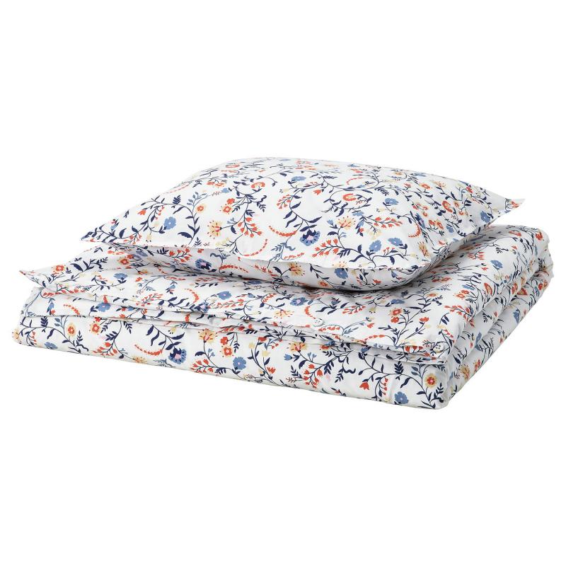 BRUDKRUSBÄR ブルードクルスベール 掛け布団カバー&枕カバー - ホワイト マルチカラー/フローラルパターン 150x200/50x60 cm