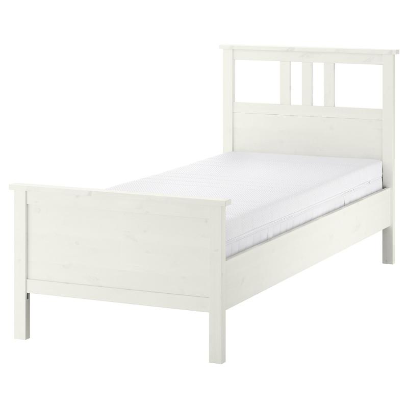 HEMNES ヘムネス ベッドフレーム マットレス付き - ホワイトステイン/オークレハムン ふつう 90x200 cm