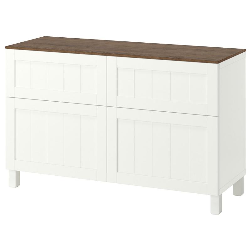 BESTÅ ベストー 収納コンビネーション 扉/引き出し付き - ホワイト/ピープマカレ ホワイト 120x42x75 cm