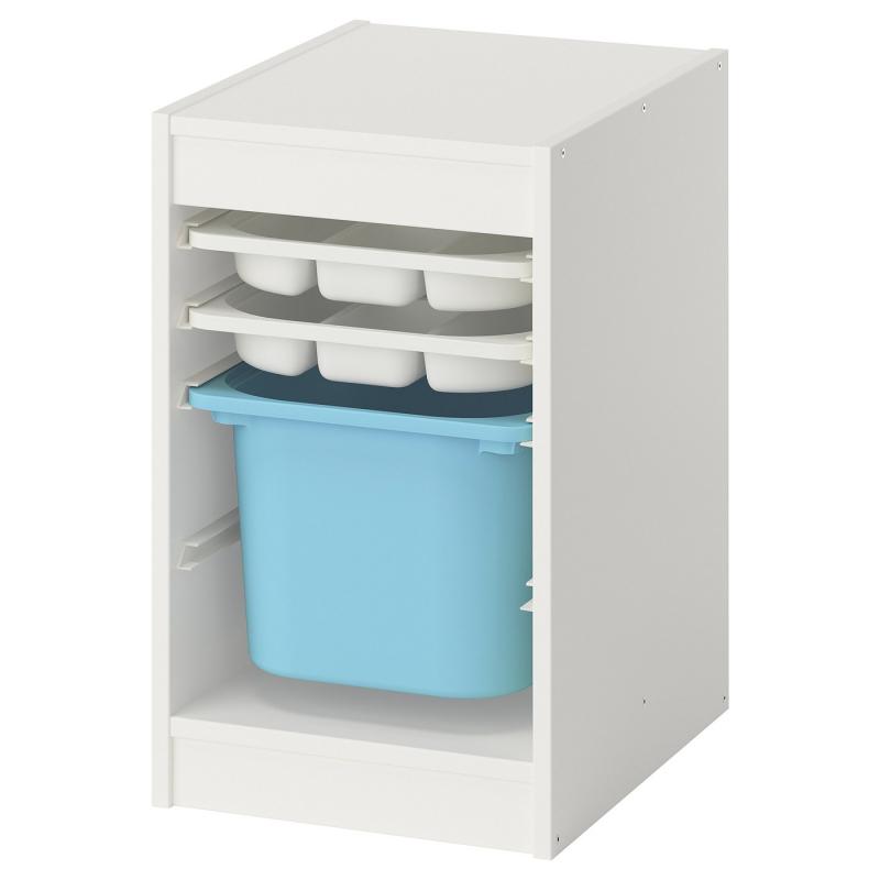 TROFAST トロファスト 収納コンビネーション ボックス/トレイ付 - ホワイト ホワイト/ライトブルー 34x44x56 cm