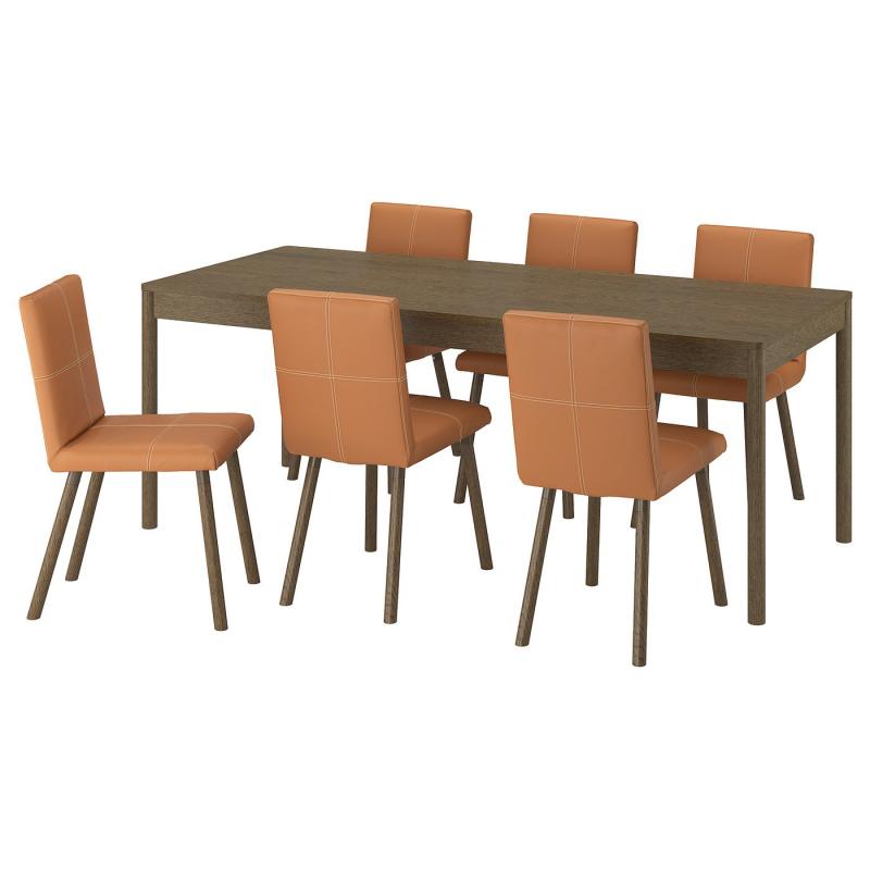 TONSTAD トンスタード / TONSTAD トンスタード テーブル＆チェア6脚 - ブラウン オーク材突き板/ボームスタード ゴールデンブラウン ブラウンオーク調 200x85 cm