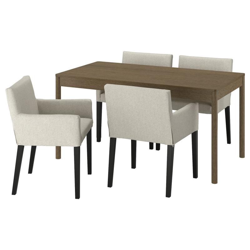 TONSTAD トンスタード / MÅRENÄS モーレネス テーブル＆チェア4脚 - ブラウン オーク材突き板/グンナレド ベージュ ブラック 150x80 cm