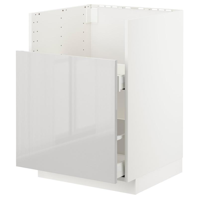 METOD メトード / MAXIMERA マキシメーラ ベースキャビネット TALLSJÖN/タルショーン シンク用 - ホワイト/リンガフルト ライトグレー 60x60 cm