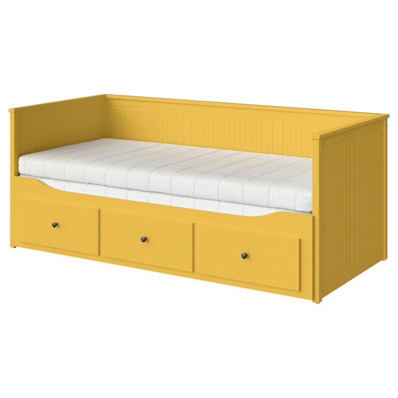 HEMNES ヘムネス デイベッド 引き出し3/マットレス2付き - イエロー/オーフィエル ふつう 80x200 cm