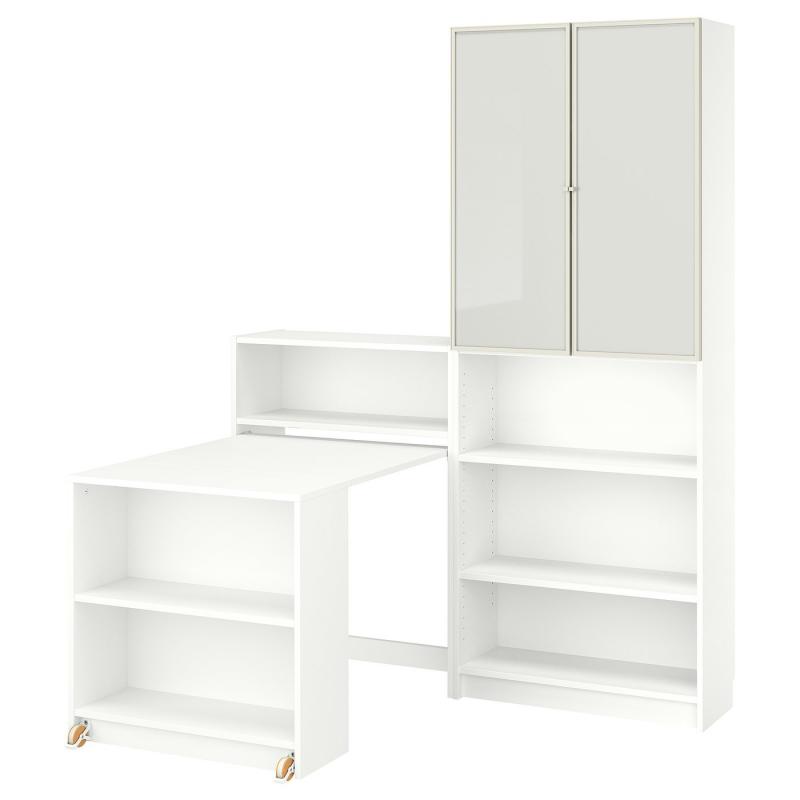 BILLY ビリー / HÖGBO ホーグボー 本棚コンビネーション 折りたたみ式テーブル付き - ホワイト 160x202 cm