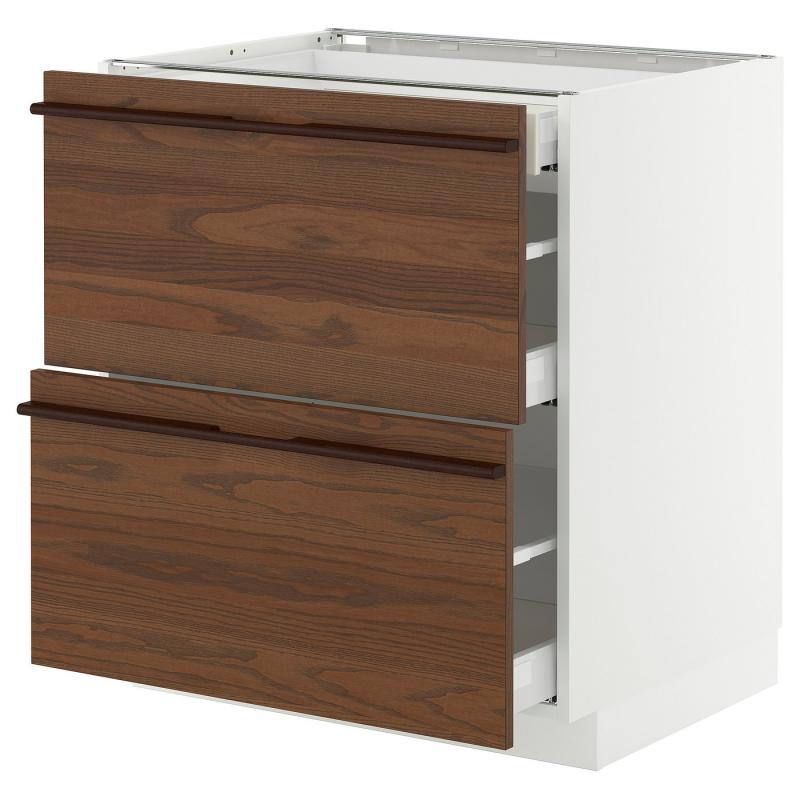 METOD メトード / MAXIMERA マキシメーラ ベースキャビネット 引き出し前部2/引き出し3 - ホワイト/ステーンスタ ダークブラウン アッシュ材突き板 75x60x80 cm