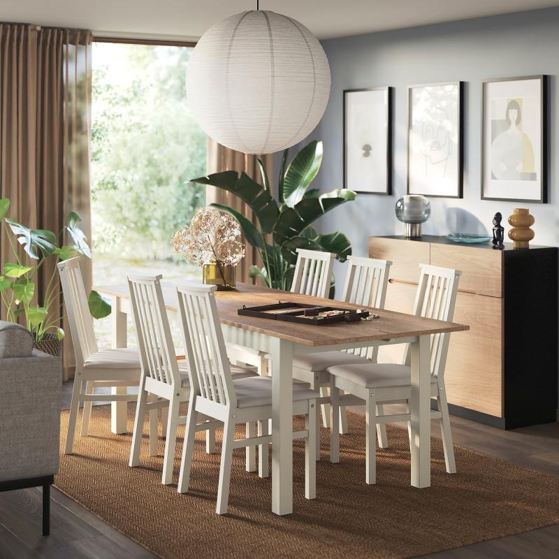 ÅLHULT オールフルト / ÅLHULT オールフルト テーブル&チェア6脚 - ベージュ/ブラウン/カブ―サライトベージュ ベージュ 170/220x80 cm