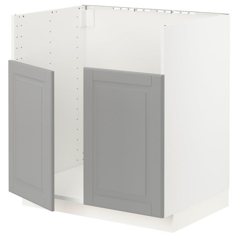 METOD メトード ベースキャビネット TALLSJÖN/タルショーン シンク用 - ホワイト/ボードビーン グレー 80x60x80 cm