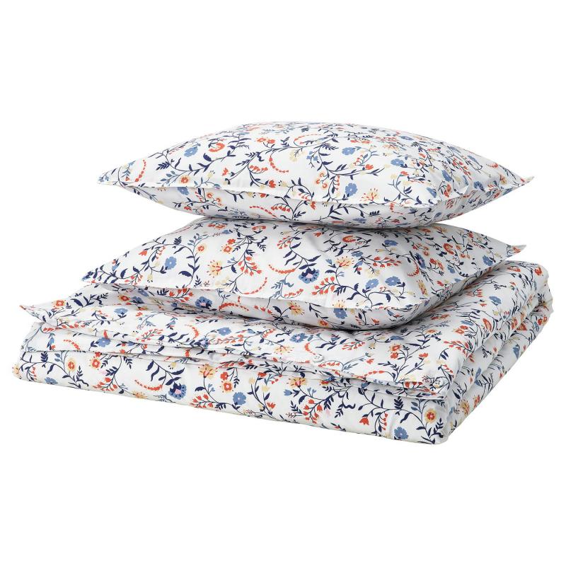 BRUDKRUSBÄR ブルードクルスベール 掛け布団カバー＆枕カバー（枕カバー2枚） - ホワイト マルチカラー/フローラルパターン 200x200/50x60 cm