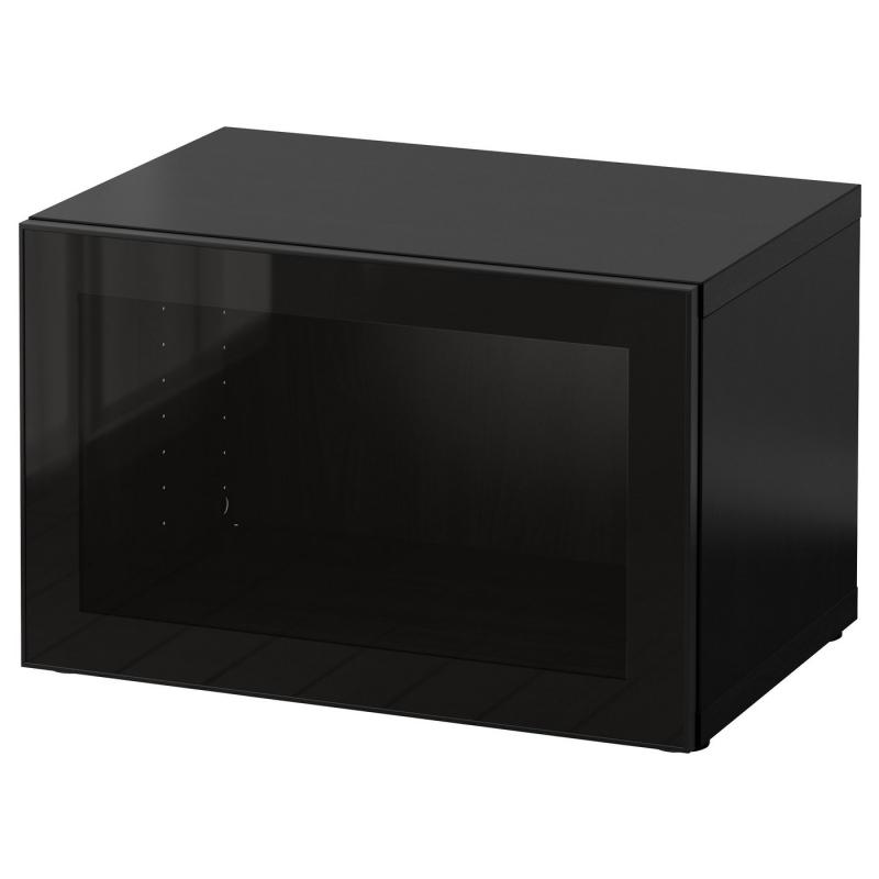 BESTÅ ベストー シェルフユニット ガラス扉付 - ブラックブラウン/グラスヴィーク ブラック/クリア ガラス 60x42x38 cm