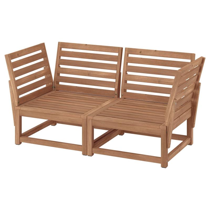 NÄMMARÖ ネッマロー 2人掛けモジュールソファ 屋外用 - アームレスト付き ライトブラウンステイン