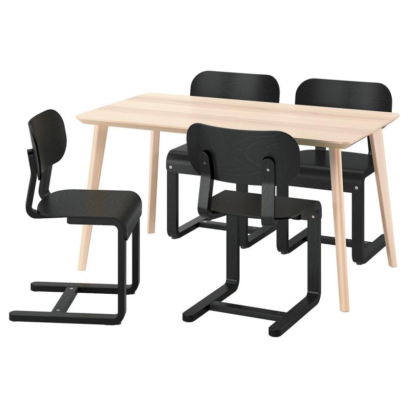 LISABO リーサボー / LYCKAN リッカン テーブル＆チェア4脚 - アッシュ材突き板/ブラック バーチ材突き板 140x78 cm